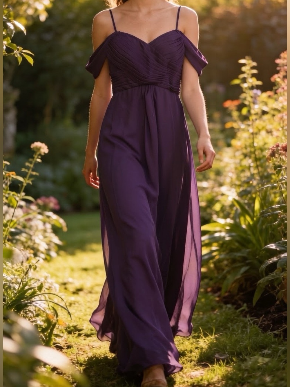 Purple Off-Shoulder Chiffon Maxi Dress(NEW)perfect for grad, prom, or bridesmaid